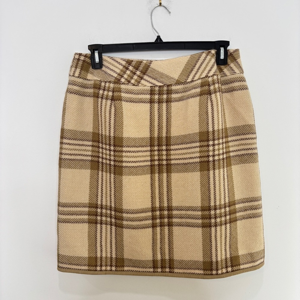 Liz Claiborne 100% Wool Wrap Skirt Size 14 Plaid Brown & Beige Lined Classic - Picture 5 of 16